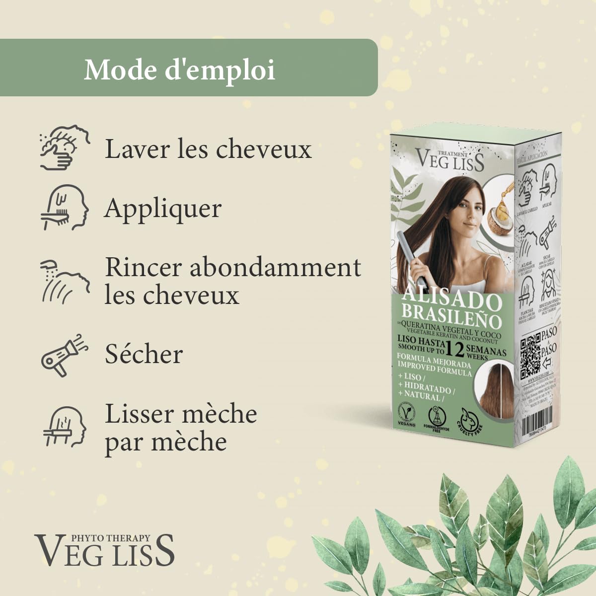 VEGLISS Kit Lissage Brésilien Maison à la Kératine Végétale - Shampooing 30ml +Traitement 120ml - Formule Vegan - Anti Frisottis Jusqu’à 12 Semaines - Hydrate et Contrôle le Volume (Paquet de 2)