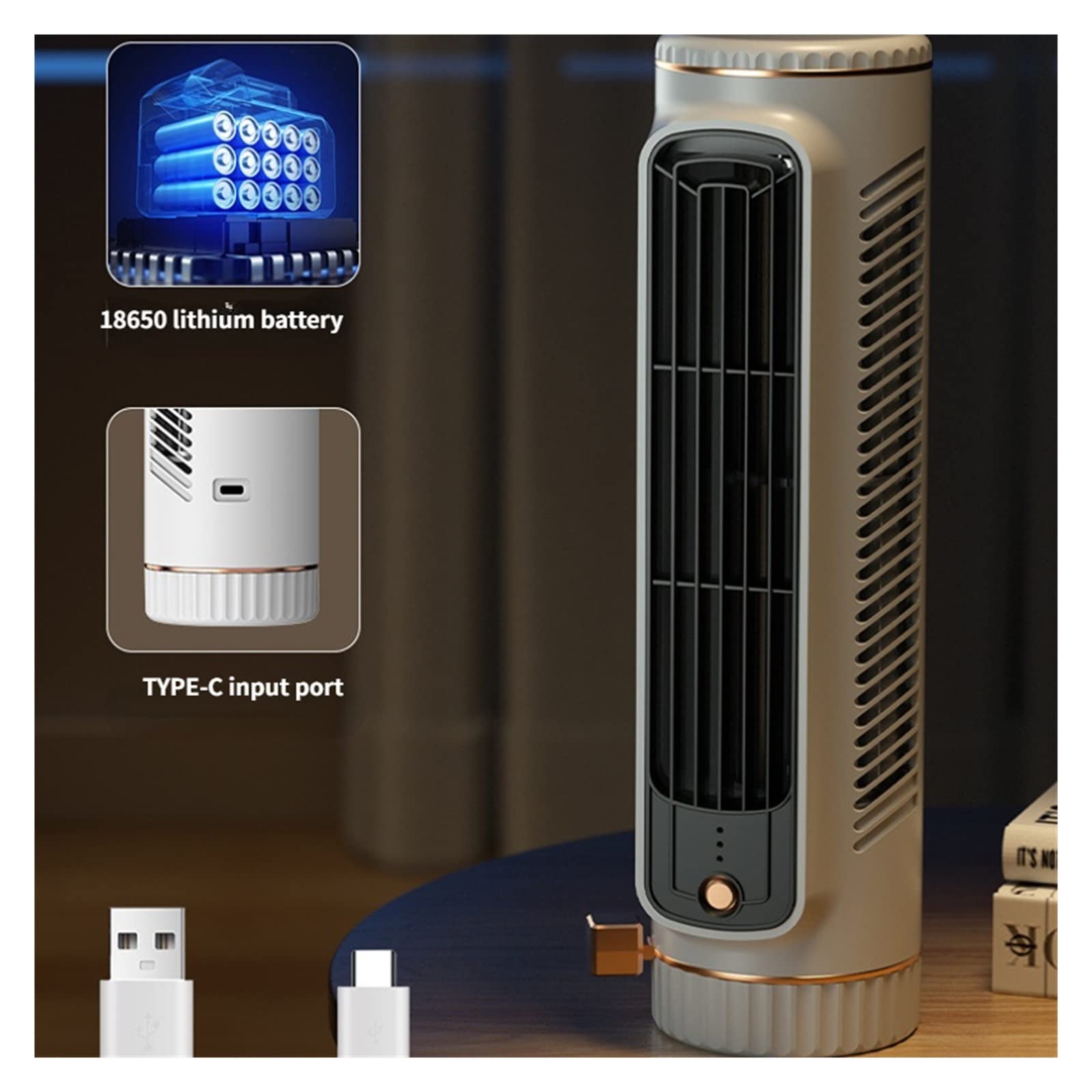 Piccolo Ventilatore a Torre Senza Foglie, Ricarica USB da Tavolo, Ventilatore Elettrico Verticale Portatile per Uso Domestico, a Basso Rumore, per Studenti, Ufficio, Facile da Usare (Verde)