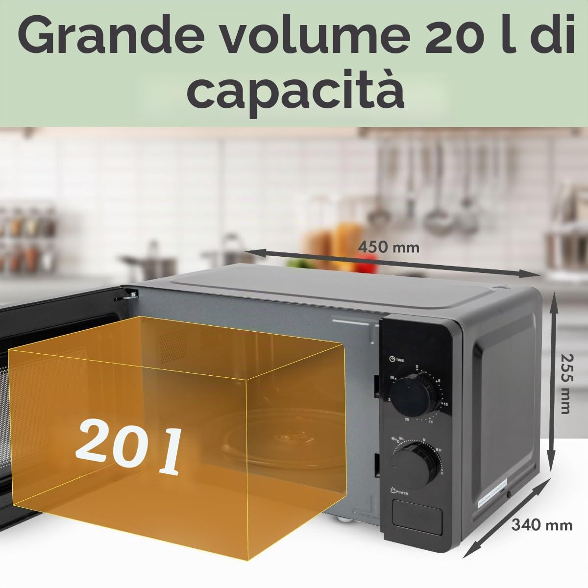 Clatronic® Microonde, 700 Watt, 6 livelli, 20 litri, piatto girevole a 360°, timer con segnale finale, forno a microonde, MW 791, nero