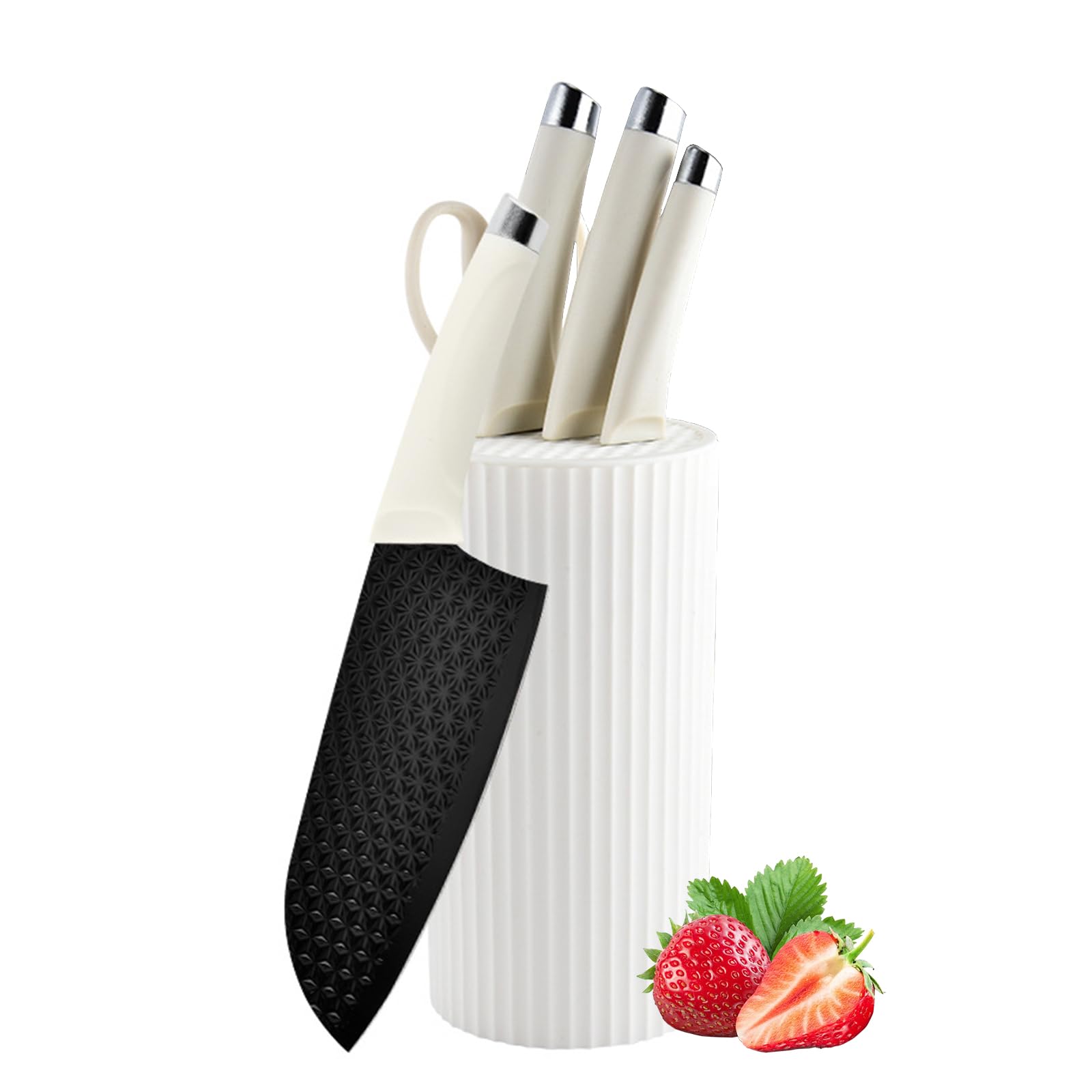 Knife Set 5 Piece Black Kitchen Knife Set with Universal Knife Block Sharp Stainless Steel Knife Knife Block