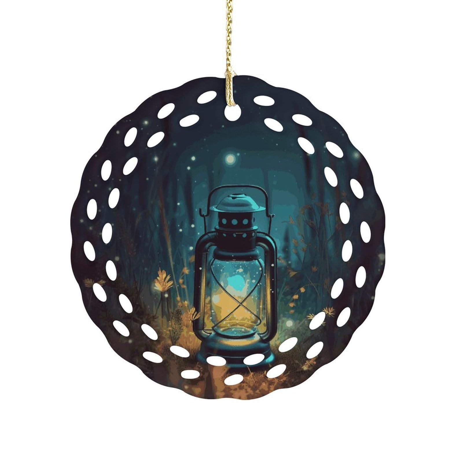 Fodpand Women's Style Fireflies And Lantern Ceramic Ornament For Home Decor 3.2" Round Tree Decoration Christmas Ornaments For Men Double-Sided Design