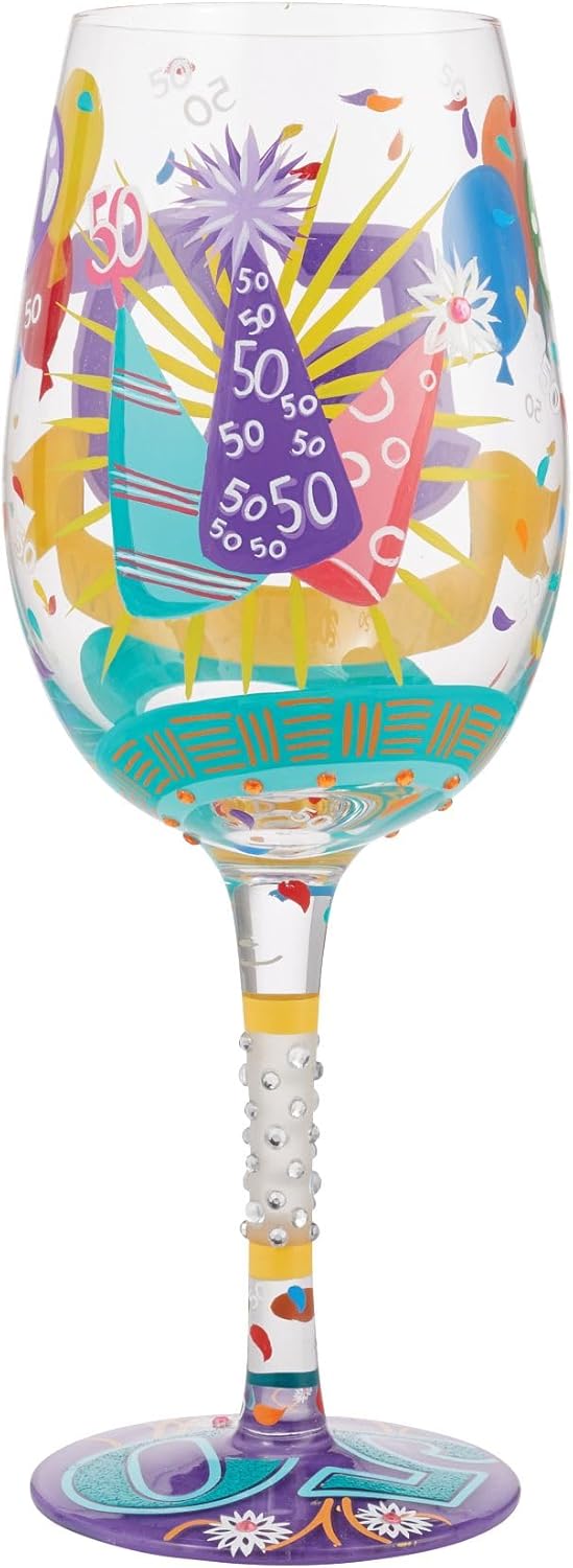 Enesco Designs by Lolita Happy 50th Birthday Hand-Painted Artisan Wine Glass, 15 Ounce, Multicolor - Image 4