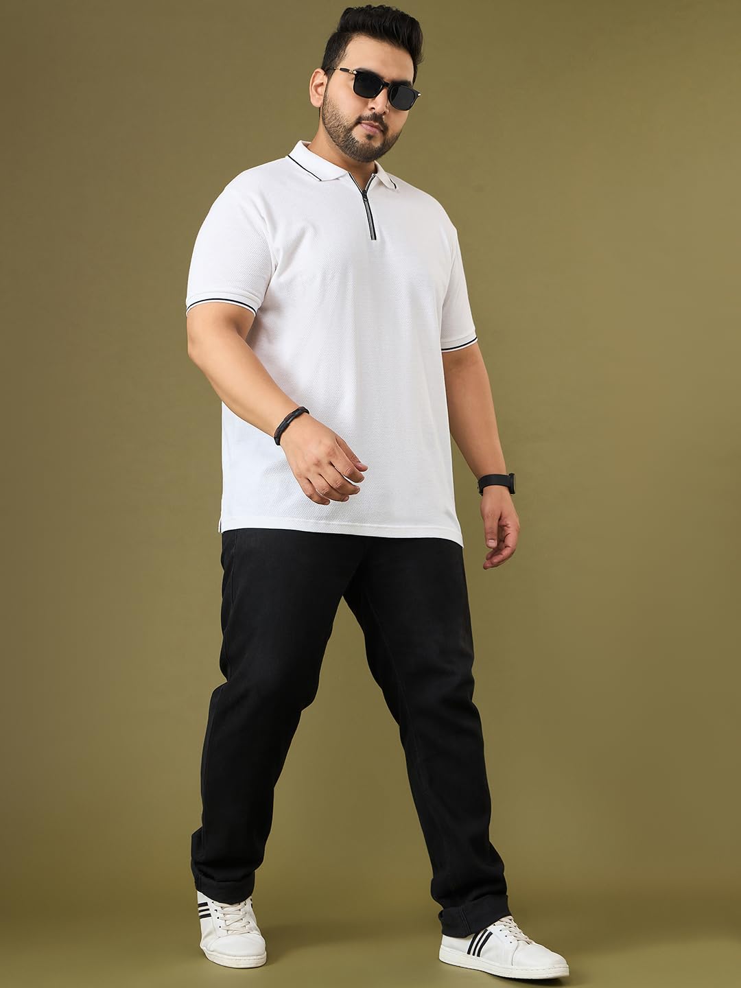 Bigbanana Męska koszulka polo z półrękawem biała jednokolorowa plus size
