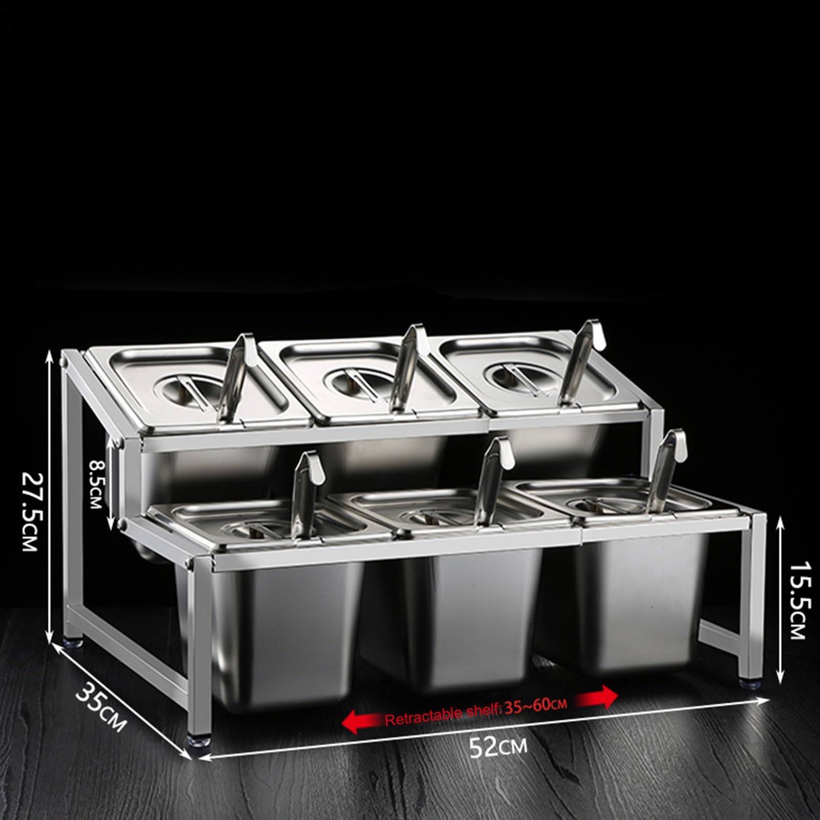Juego de estantes de especias comerciales, estantes de especias inclinados de doble capa, aderezo para ensaladas, contenedor de ingredientes para cocina, bar, restaurante, buffet, 52 x 35 x