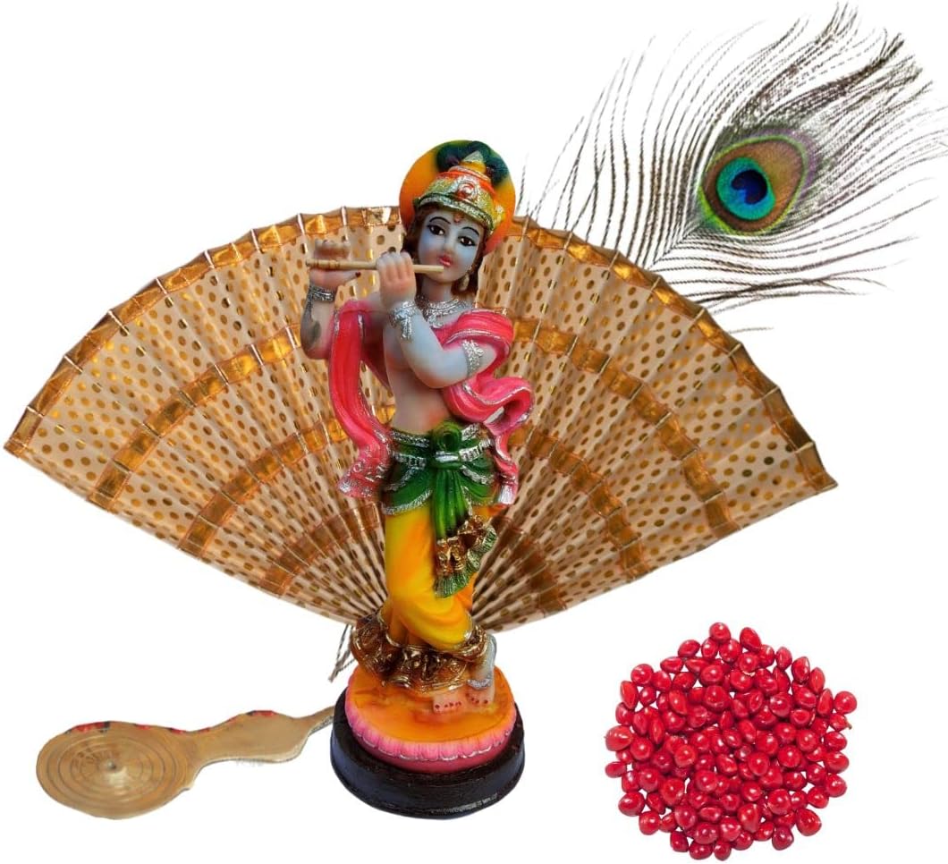 Vishu Kani Decorations- Polymarble Idol 8 inches, Thiru udayada(8″), Mayilpeeli, Brass Metal Piece and manjady [Traditional Vishu Kani Items]