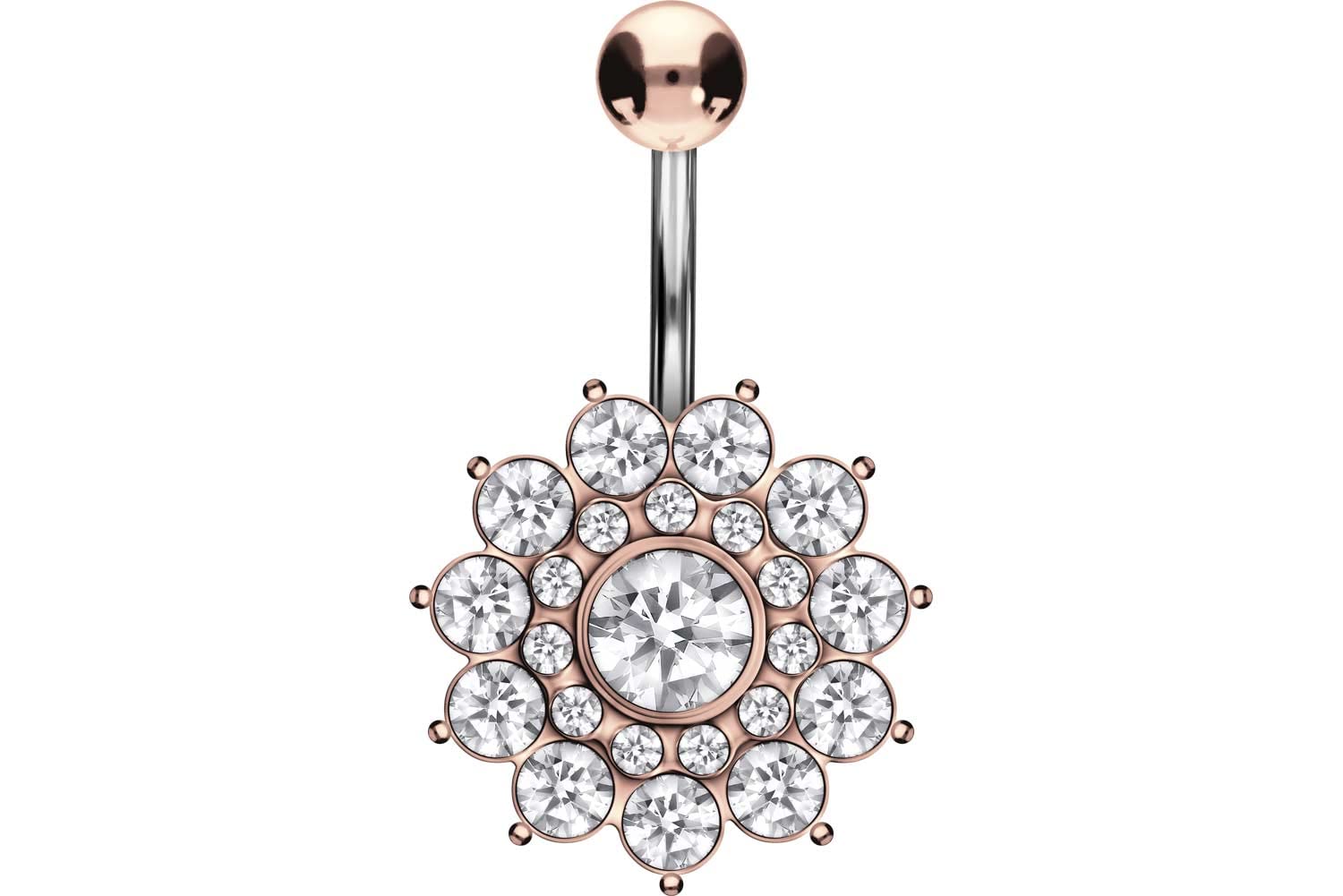 PIERCINGLINE Piercing de ombligo de titanio con diseño en plata 925 CRYSTAL FLOWER color oro rosa banana bananabell Selección de colores