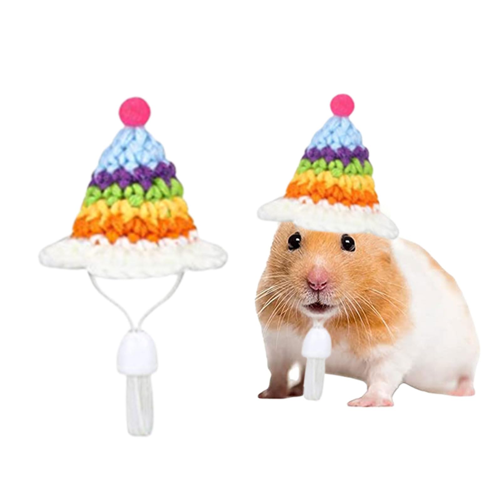 Hamster Hat,1PC Cute Animal Rainbow Pet Hat with Adjustable Strap,Hand Knitted Tiny Hat Costume Accessories for Small Animals Christmas Holiday Party Photo Props (Rainbow)