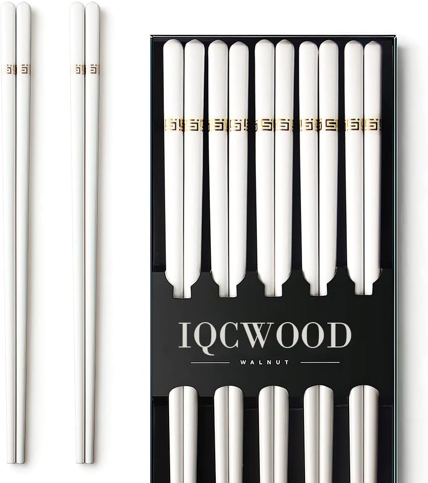 Ceramic Chopsticks, 5 Pairs - 9.5 Inch Reusable Chopsticks, Dishwasher Safe, High-grade Bone China Porcelain with Case