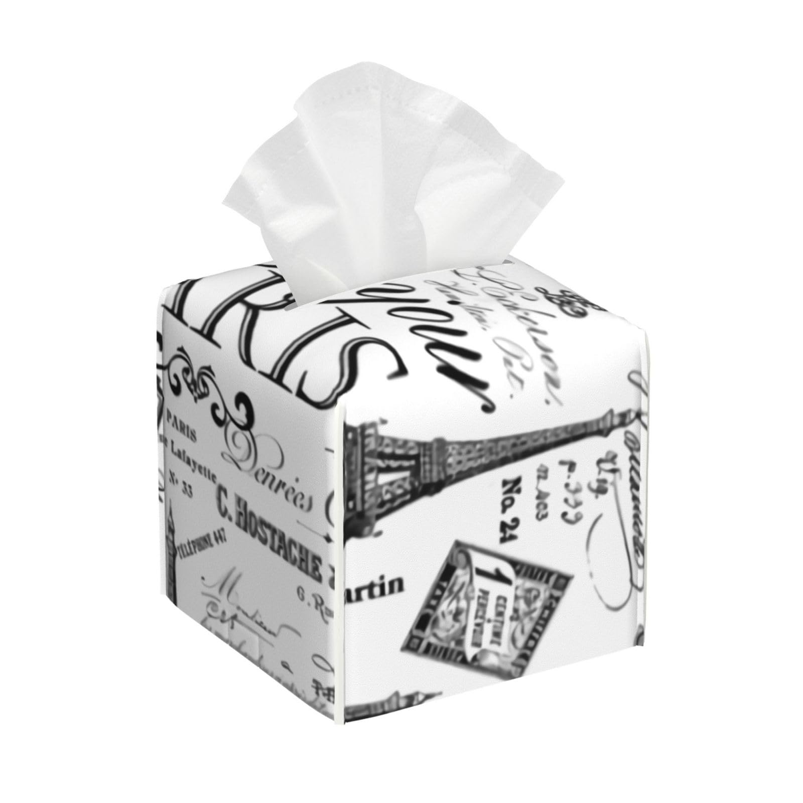 Vintage Paris Black and White Nostalgic Square Tissue Box Cover, Cube Tissue Box Holder, Table Tissue Box