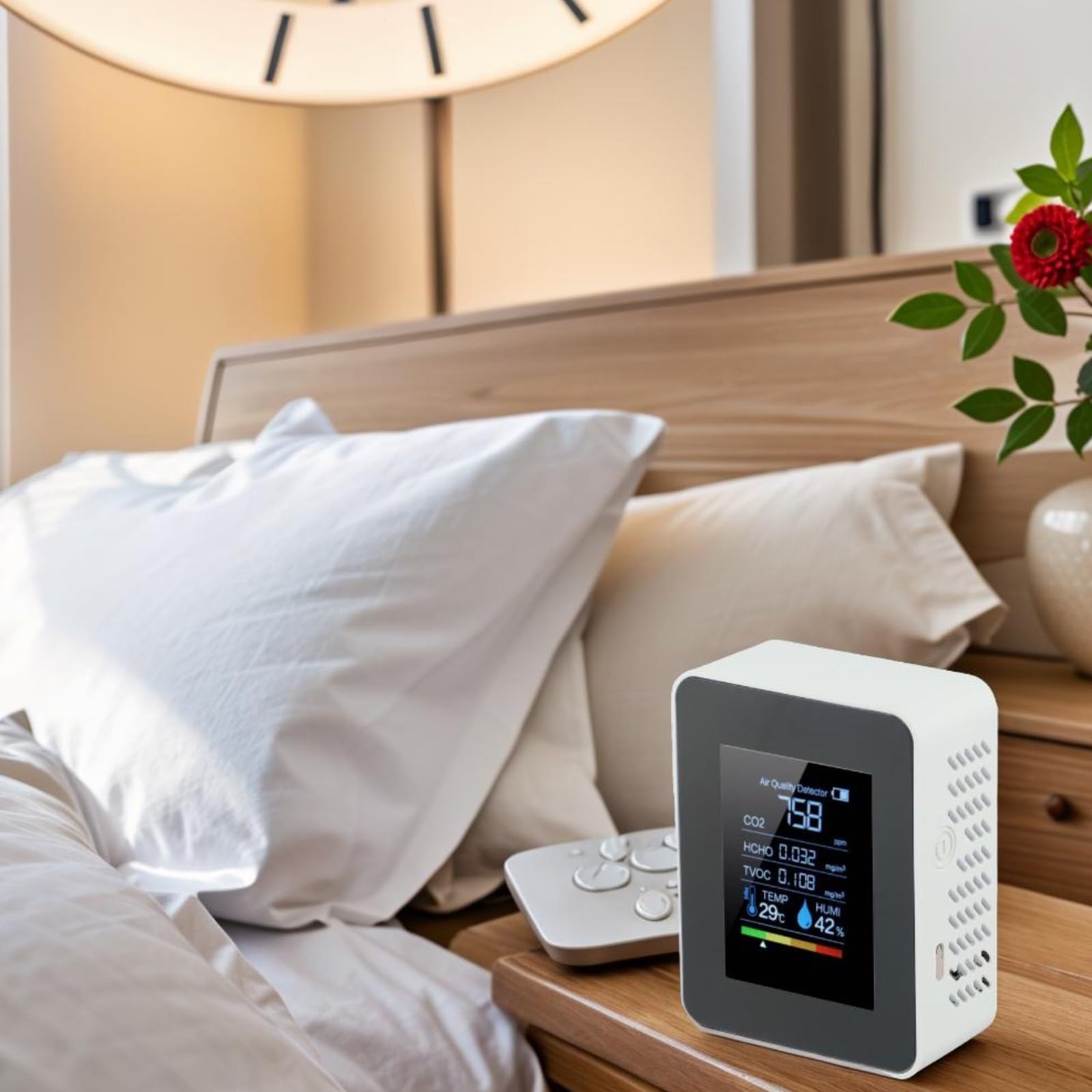 Rilevatore di qualità dell'aria,Rilevatore di anidride carbonica,Rilevatore di monitoraggio della qualità dell'aria 5 in 1,Tester digitale TVOC HCHO Monitor temperatura umidità per casa