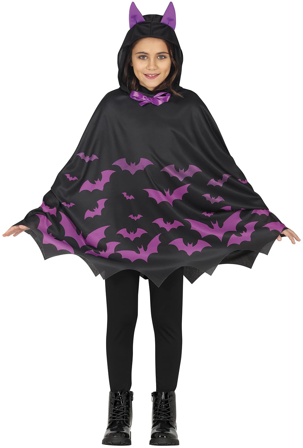 FIESTAS GUIRCA | Children's Bat Fancy Dress Costume (7-9 Years) - Poncho and Hood - Animal Costumes for Halloween, Carnival and Fancy Dress Parties - Ideal for Girls - Black and Purple