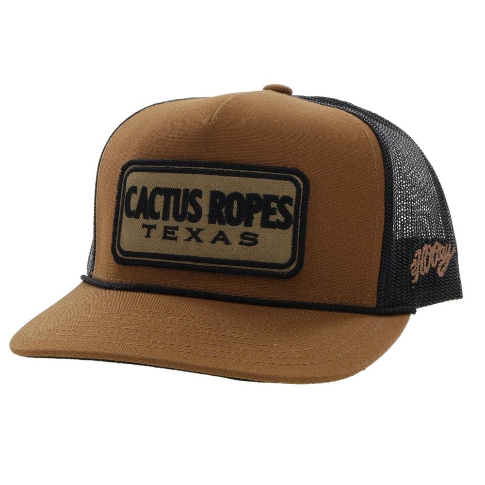 Hooey Cactus Ropes Patch Trucker Hat for Men Adjustable Snapback Mesh Baseball Cap Breathable Western Hat, Tan/Black, 0
