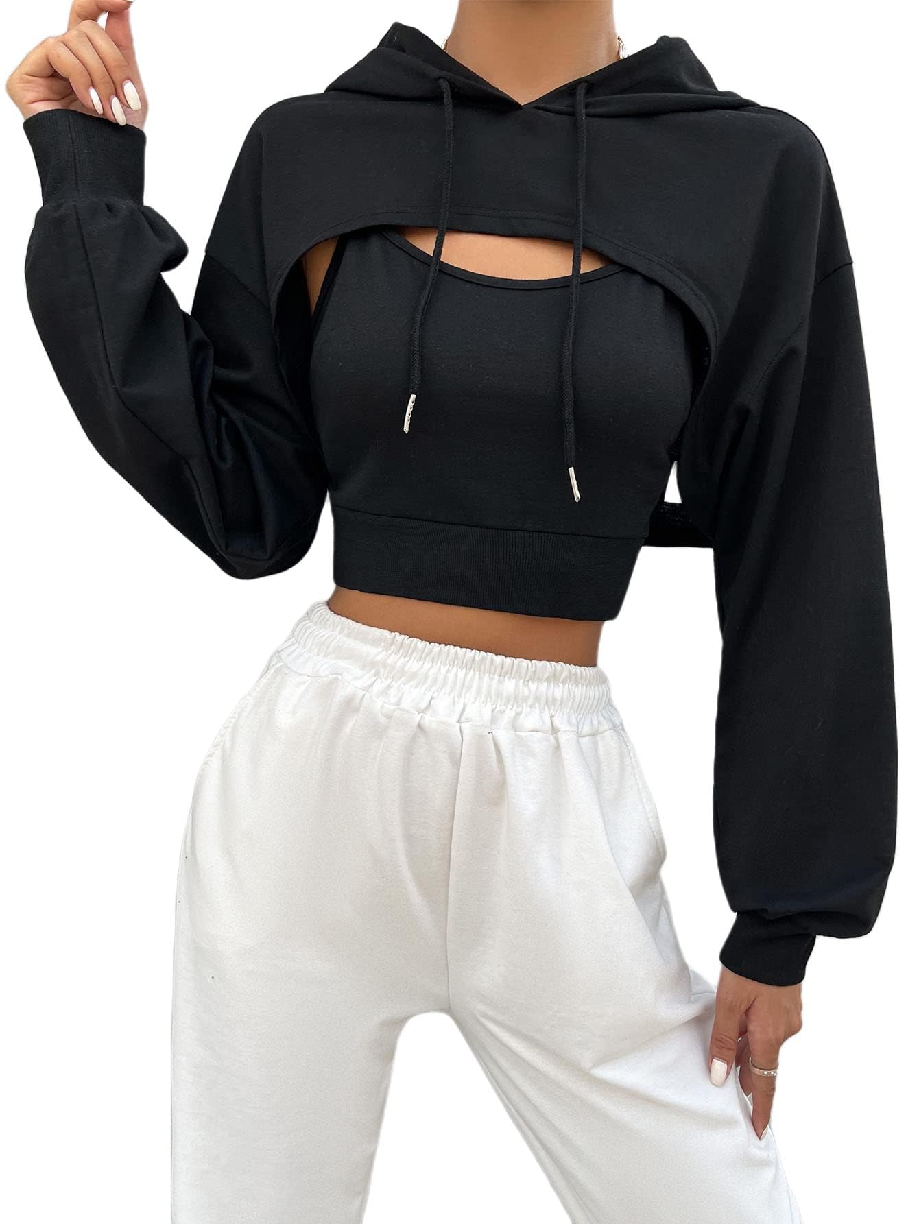 Damska bluza z kapturem, pulower, sznurek, okrągły dekolt, bluzy z długim rękawem, wyjściowe topy, Beżowy żółty, XS