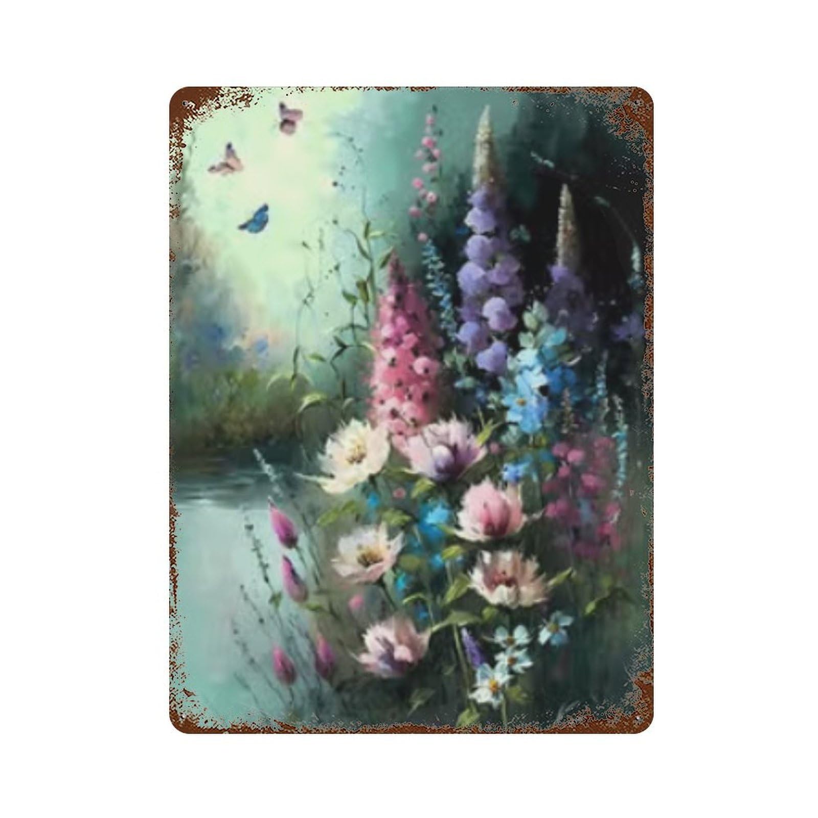 Garage Style Flowers by The River Rusty Metal Tin Sign 15.7"x11.8", Classic Wall Plaque for Bar And Workshop