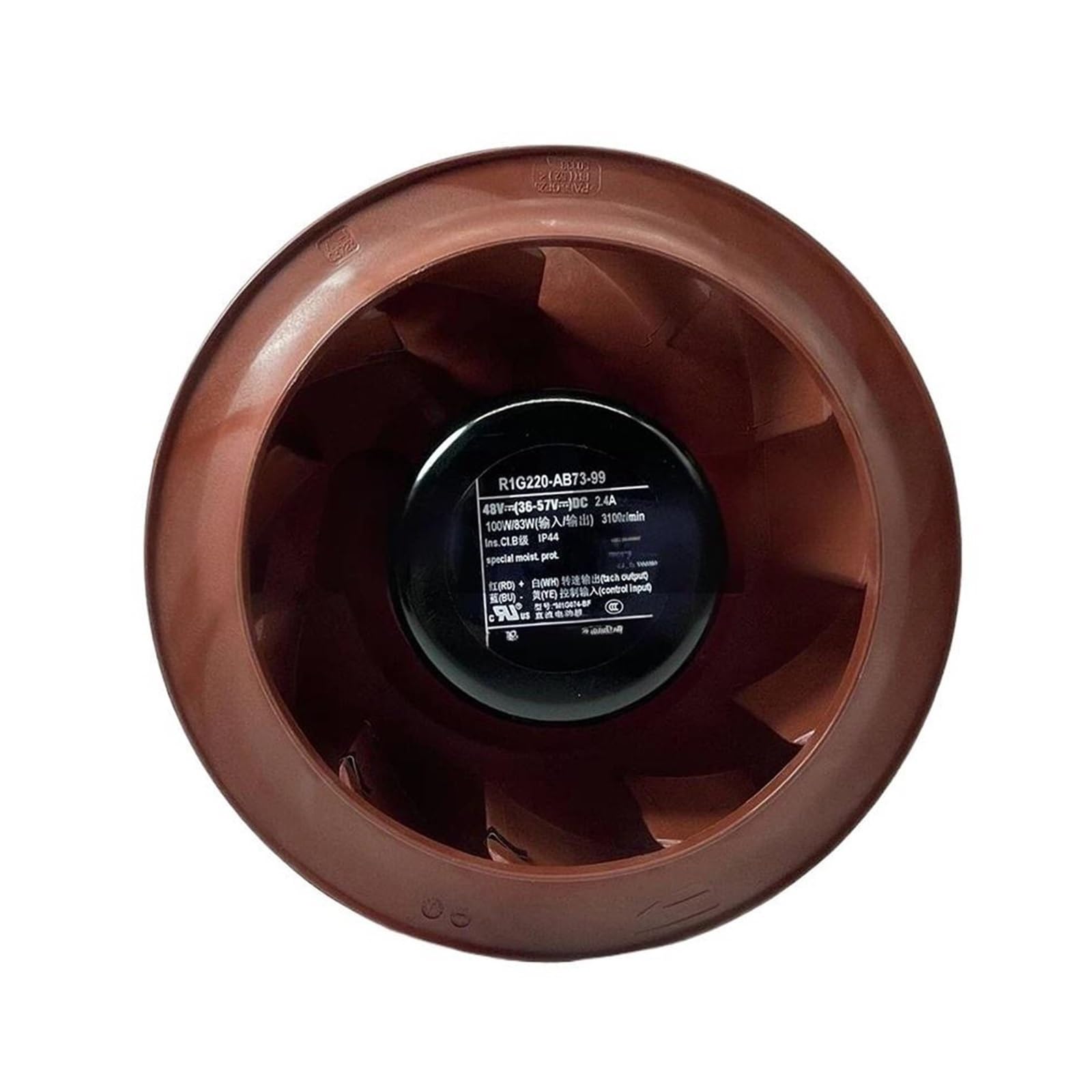 Ventilateur centrifuge IP44 48V 100W pour renouvellement d'air en milieu humide R1G220-AB73-99