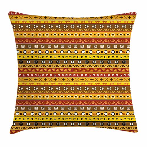 Ambesonne Prehistoric Throw Pillow Cushion Cover, Tribal Art with Abstract Pattern Indigenous Motif with Native, Decorative Square Accent Pillow Case, 24