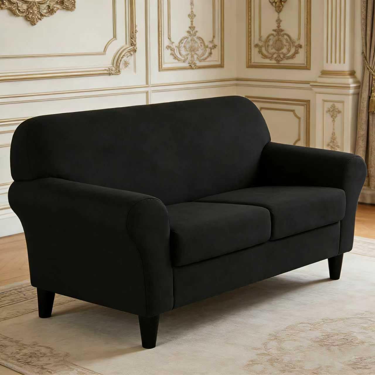 3 Pieces Sofa Covers for 2 Cushion Couch Black Stretch Loveseat Couch Slipcovers with 2 Cushions Water Resistant Washable