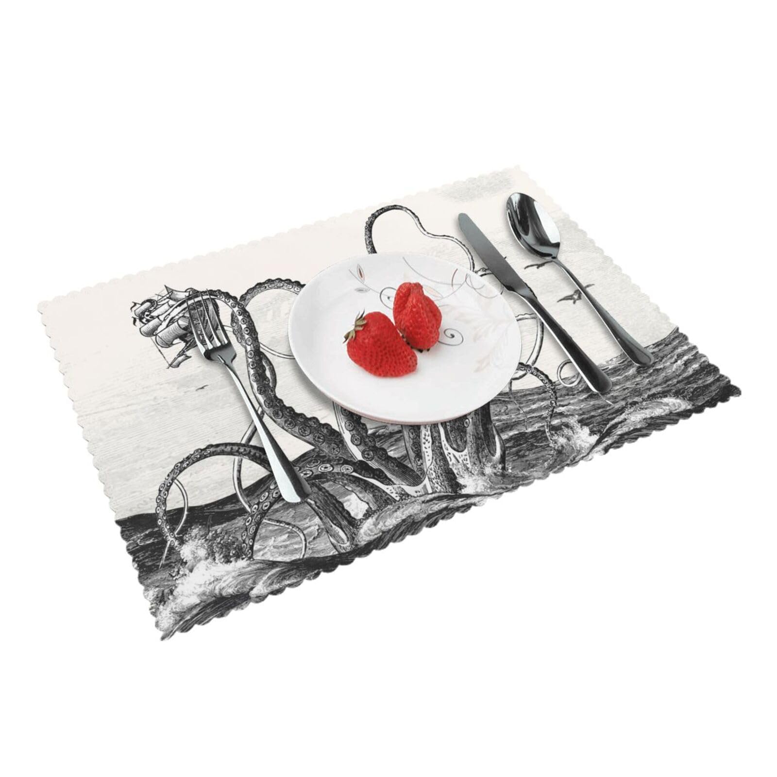 Nautical Octopus Printed Placemats Set of 4 PCS Washable Placemat for Kitchen Table Heat-resistant Table Mats 45x30 CM