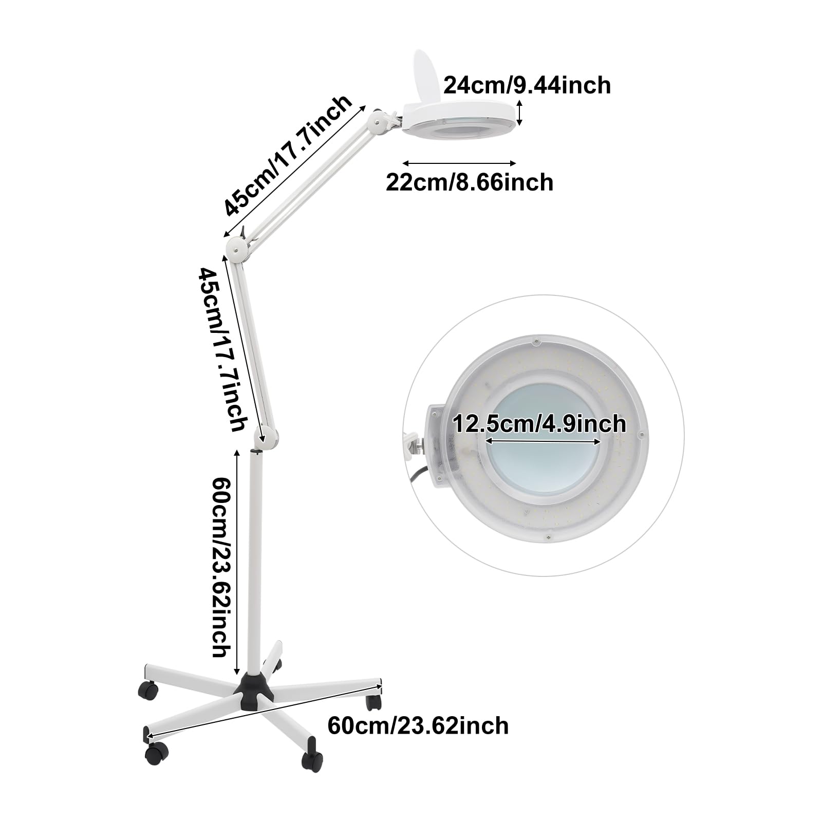lampada con lente d'ingrandimento, regolabile a 360°, 5 lampadine, piedistallo e treppiede, ideale per cosmetici e lavoro degli estetisti