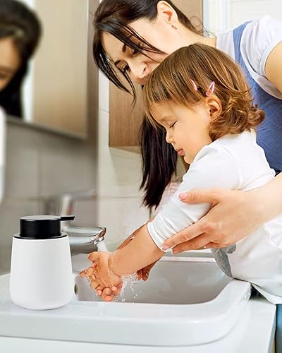 Miniatura 6 de Bosilunlife Dispensador de jabón de espuma  Dispensador de jabón de manos de cerámica blanca mate de 12 onzas para baño, dispensador de jabón