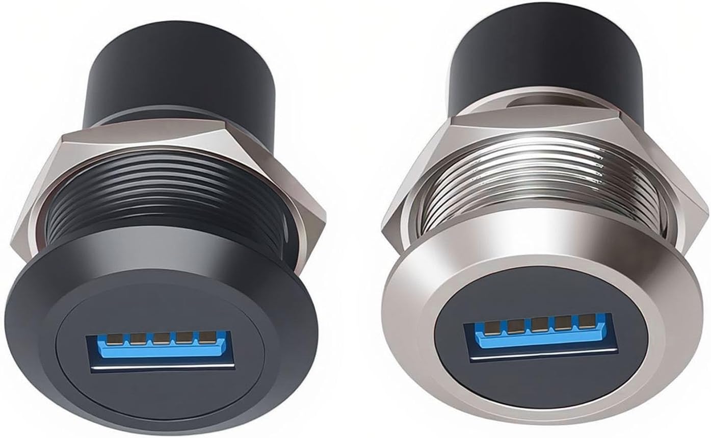 4 Pack USB 3.0 Panel Mount Connector Round USB 3.0 Socket USB Type A Panel Threaded Fixed Mount Coupler Adapter Female to Female with Water/Dustcap,High Speed Data Extension Adapter