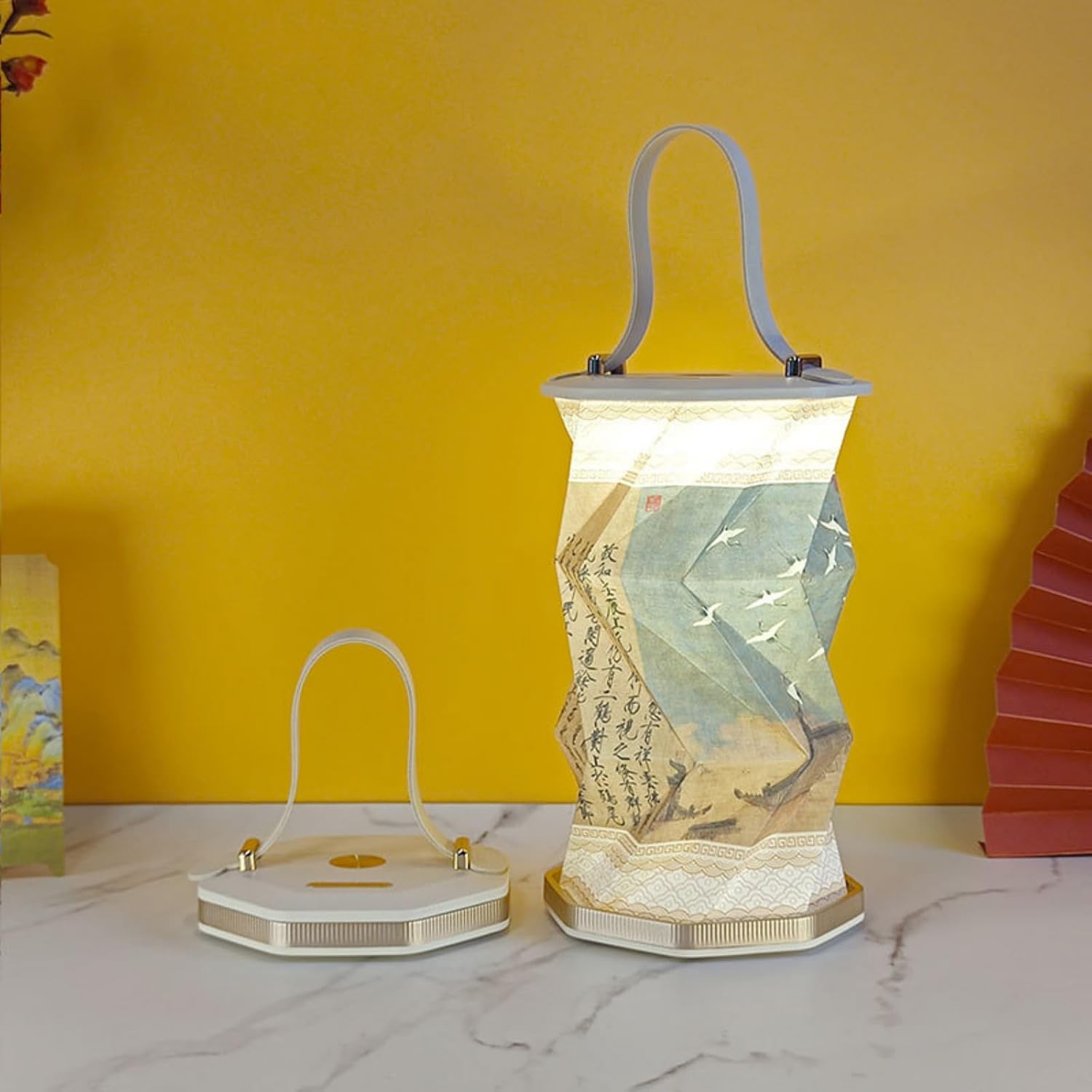 Portable Foldable Table Lamp with USB Rechargeable 3-Level Dimmable Touch Control Folding Paper Lantern Light for Home Office Bedroom Reading