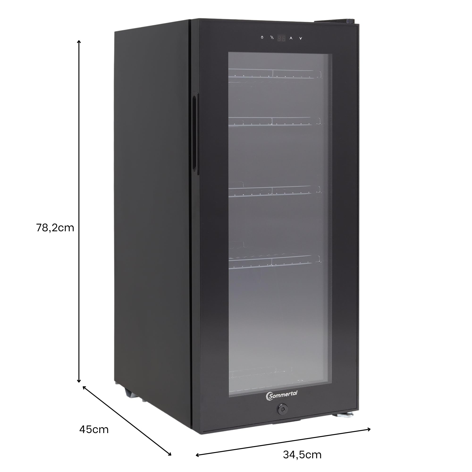 Sommertal Frigorifero GK60 – Frigorífico silencioso para bebidas con LED, pantalla táctil y candado, pequeño refrigerador para botellas, negro, 60 l