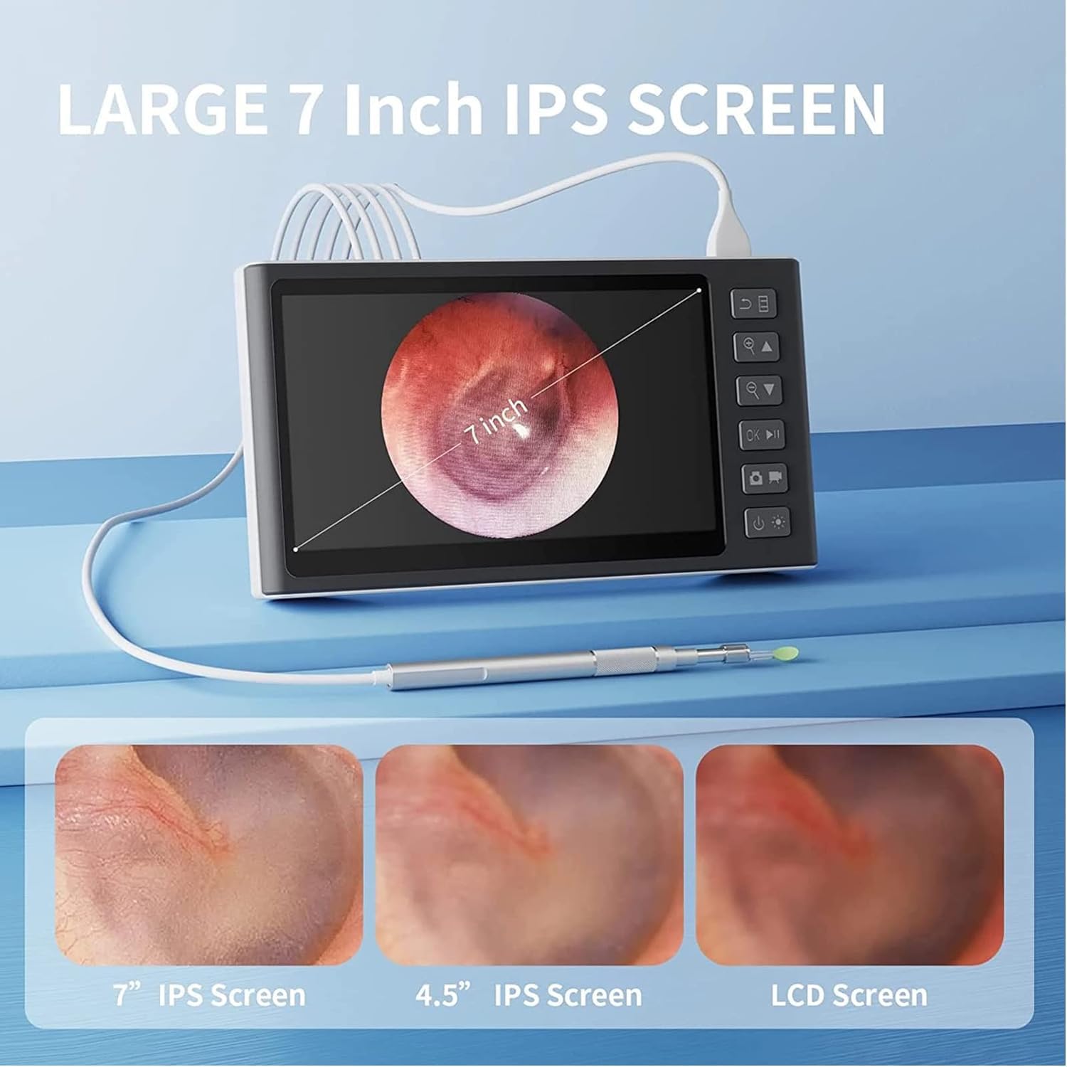 Otoscopio Digital Con Pantalla De 7 Pulgadas, Herramientas De Limpieza Del Canal Auditivo, Lente De 3.9mm, 6 LEDs De Alto Brillo, Resolución 1920x1080, Soporta La Toma De Fotos Y Grabación De Vídeo