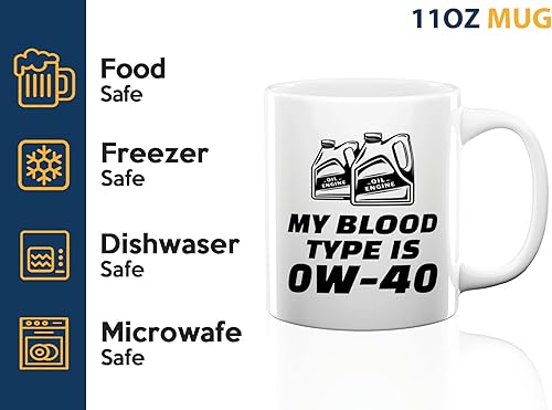 Miniatura 4 de Carguy Coffee Mug 11oz White -my blood type is 0w-40 - Funny Sarcasm Car Lover Owner Enthusiast Mechanics Racing Street Racer Road Trip Organized