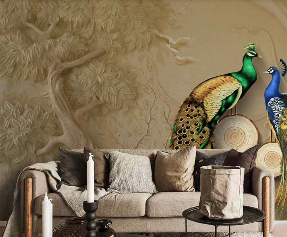 Tapisserie Murale Vintage P.T.C. Paon Paysage - 72x49 Pouces - Fabriqué Au Liban