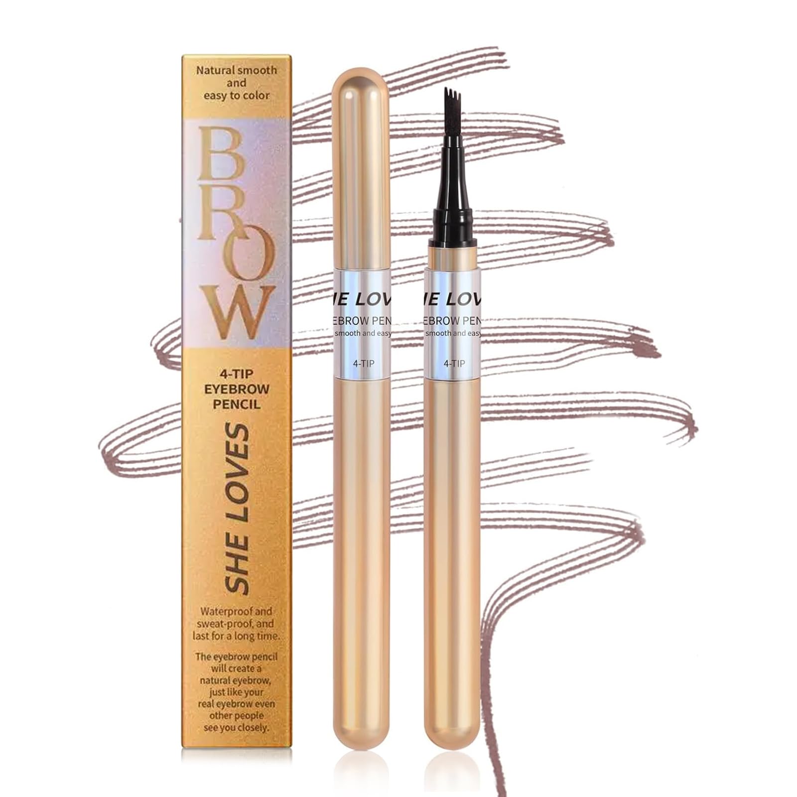 Ninnyi 3d Waterproof Eyebrow Pen, Magic 4 Fork Tip Pencil Light Brown