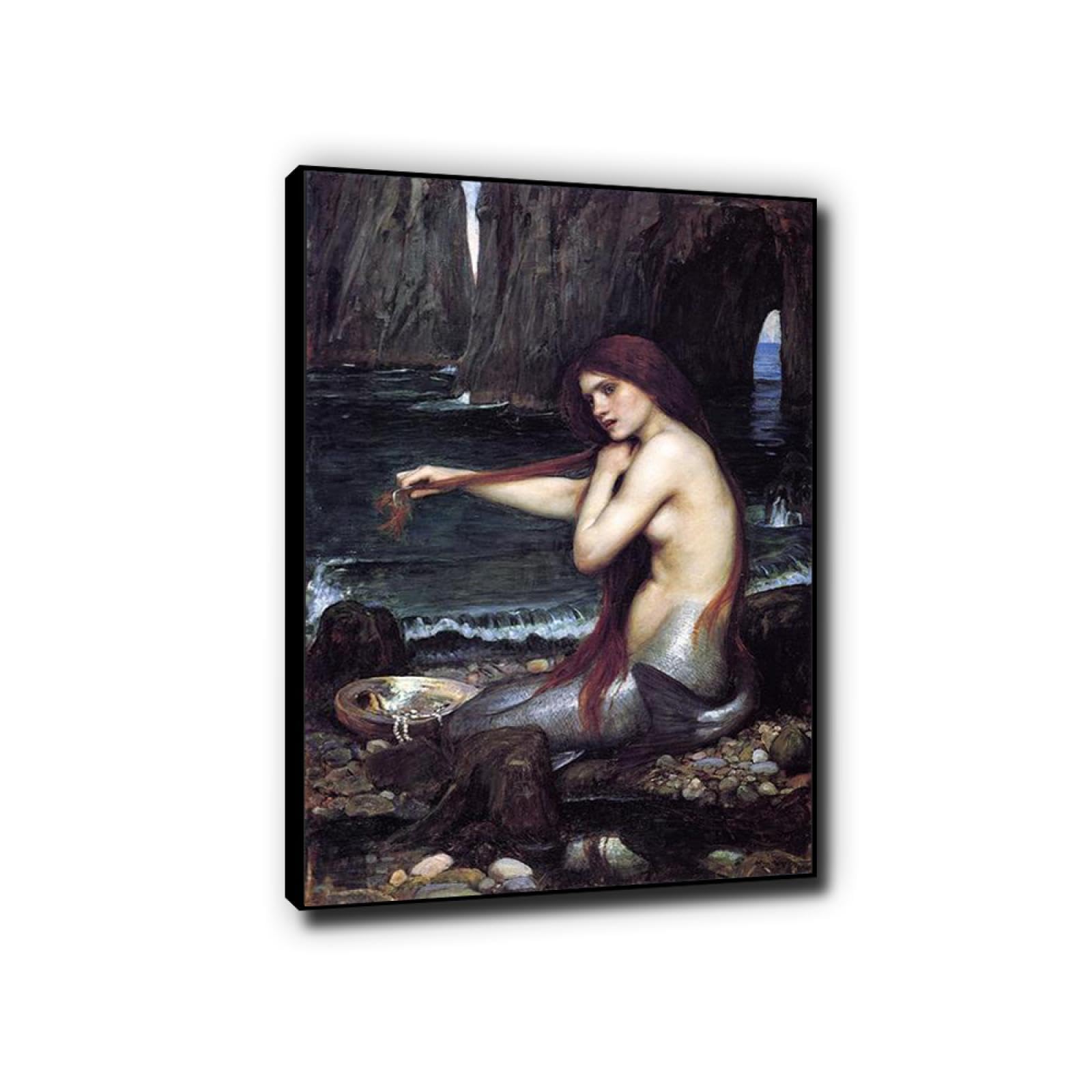 Phyrek123 Una sirena de John William Waterhouse giclée impresión sobre lienzo Cuadros famosas carteles arte de pared de lienzo para dormitorio 30x45cm Enmarcado negro