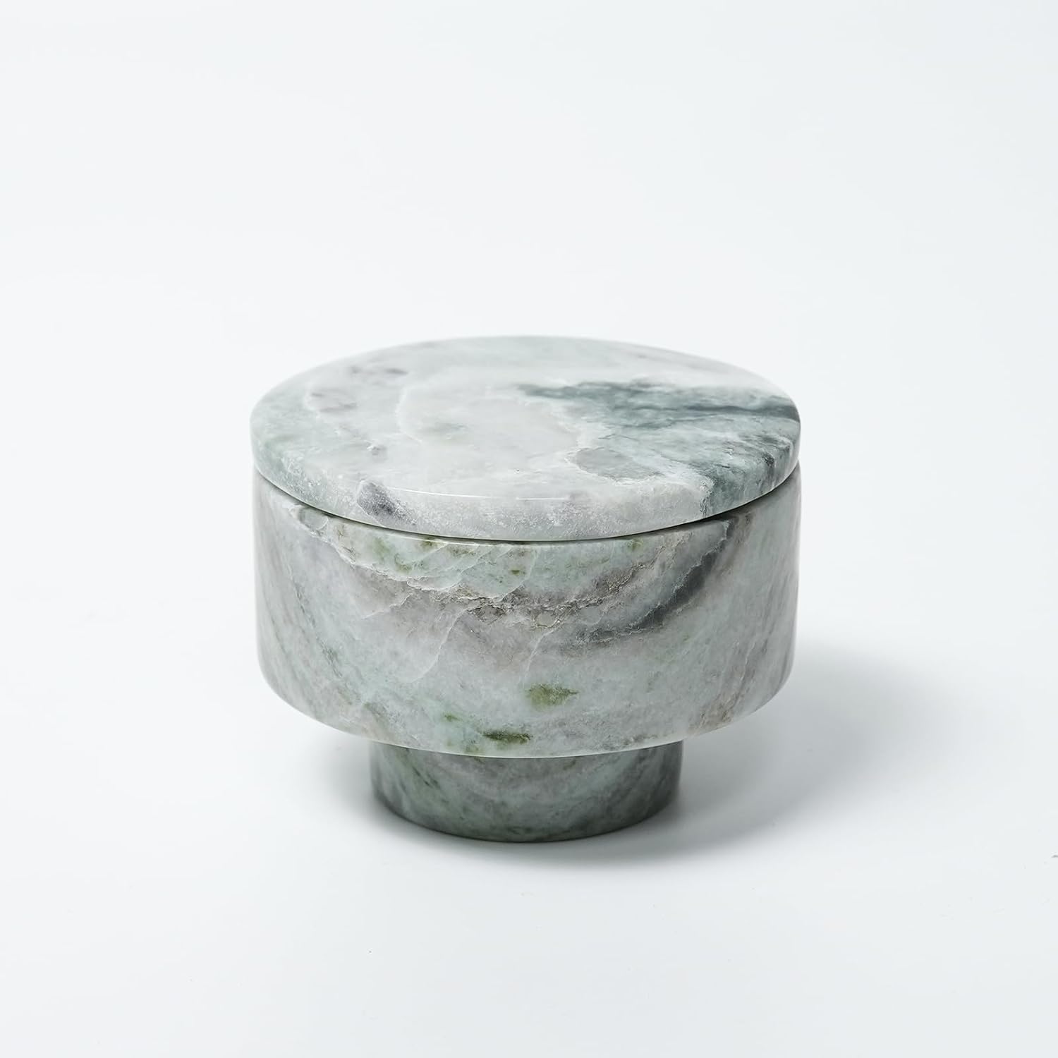 3.9" Green Marble Jar with Lid, Candle Vessel & Storage