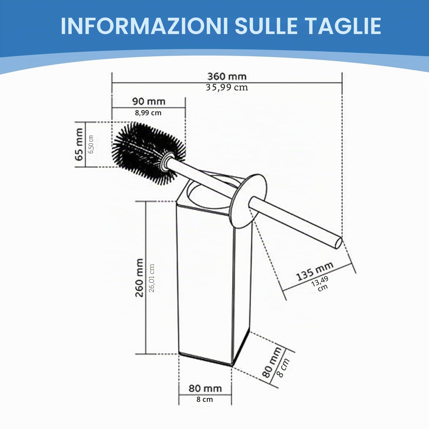 BGL Scopino e supporto per WC, porta scopino in silicone con 2 testine, spazzola quadrata in alluminio per la pulizia del bagno