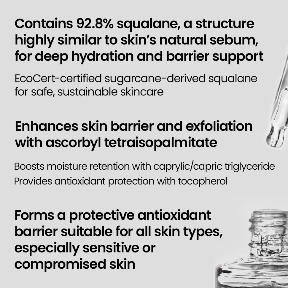 Squalane Barrier Oil, 1.01oz, 30ml, 92.8% sugarcane-derived squalane, Squalane oil for face, Korean Skin Care (Pack of 2)