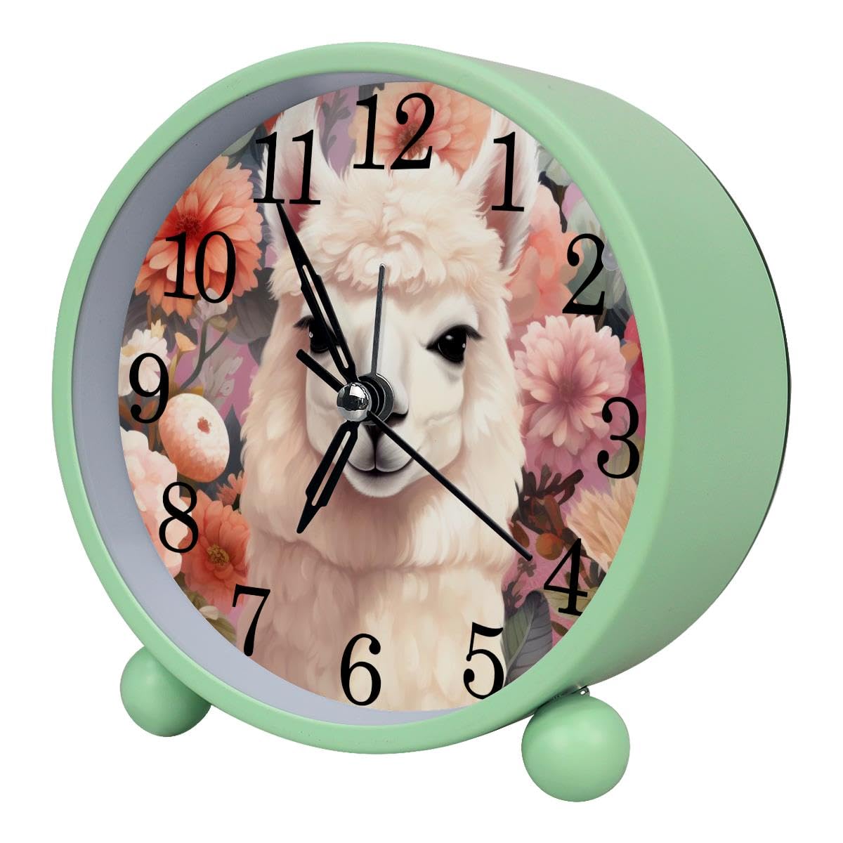 Luoweisi Alarm Clock Llama and Flowers, Silent Non-Ticking with Night Light
