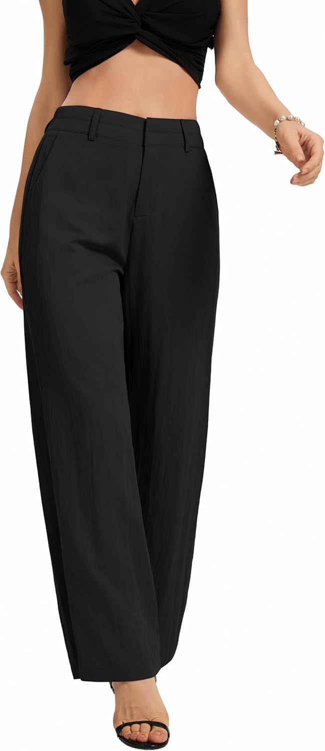 Womens Wide Leg Pants Casual High Waisted Stretchy Double Waisted Work Dress Pant - Image 2