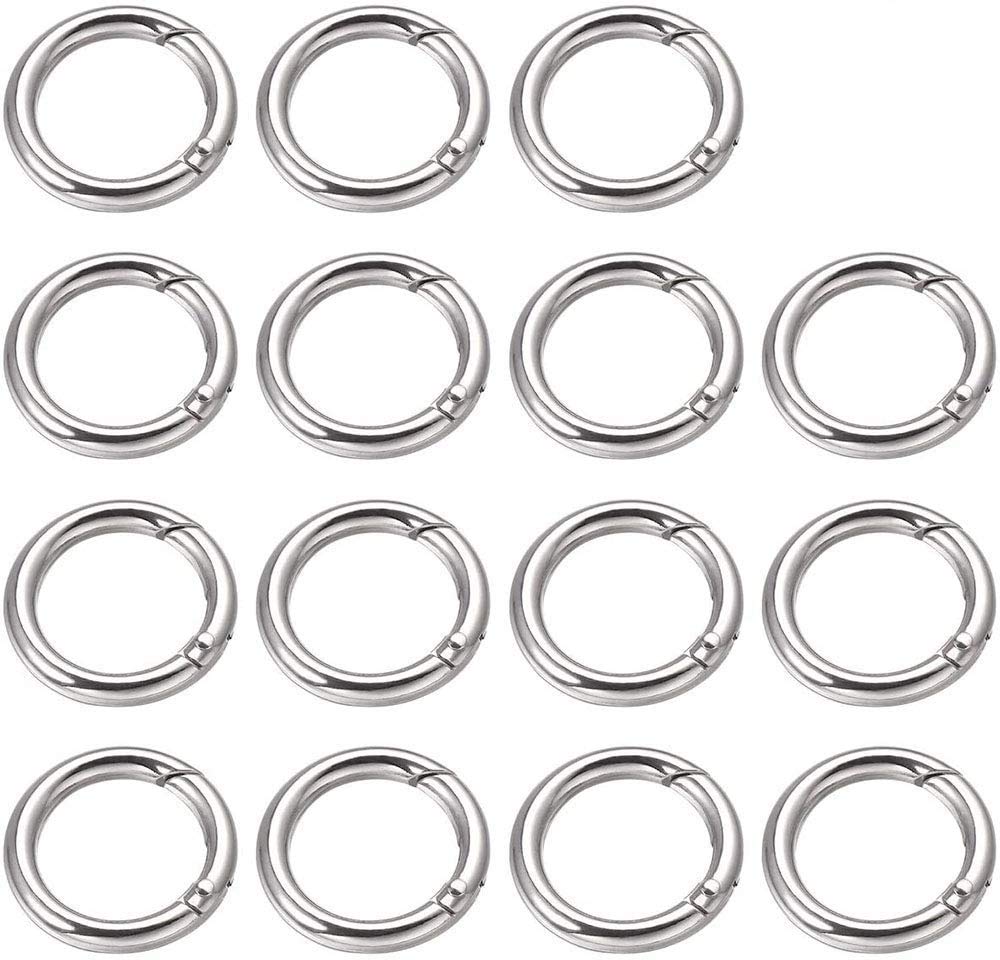 Goiyzttr Silver 15 Pcs Round Spring Snap Clip Hooks Zinc Alloy Locking Carabiner O Spring Loaded Gate Clips Keyring For Outdoor, Camping, Hiking, Traveling, Fishing, Backpack/25Mm