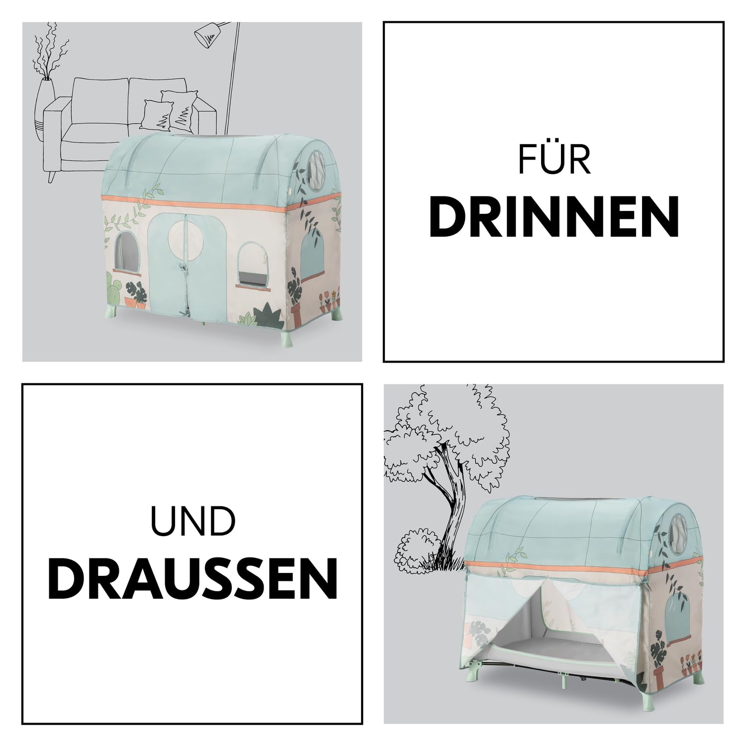 hauck Travel Bed Cover, Plants - Spielzelt Überwurf für Kinderreisebetten mit Einer Liegeflächenbreite von 60 cm - Kompatibel mit Dream N Play Plus, Sleep N Play Go Plus, Play N Relax Center