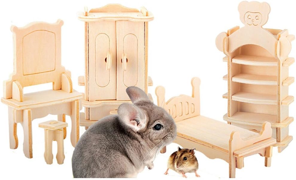 Wooden Rodent Pet Gerbil Mouse Rat Hamster Guinea Pigs Ladder Climbing Toys (Gnawing Bedroom)