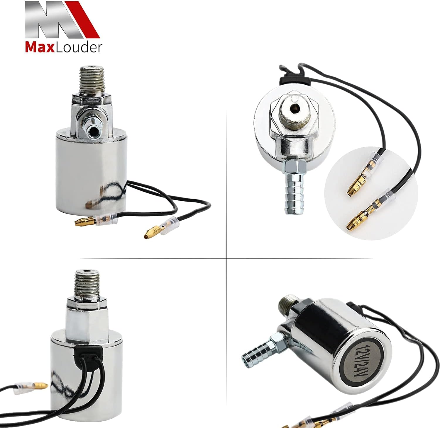 MaxLouder 1/4" NPT 12V/24V Air Horn Solenoid Valve For Train Truck Air Horn Chrome Plated Metal Housing (Electric Solenoid Valve, 12V/24V)