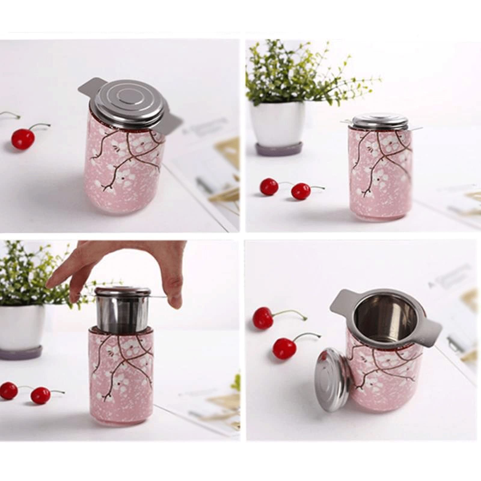 Colador de té de acero inoxidable con caover reutilizable, filtro de té de especias de hoja de té, filtro de té de malla fina, infusor de té con asa