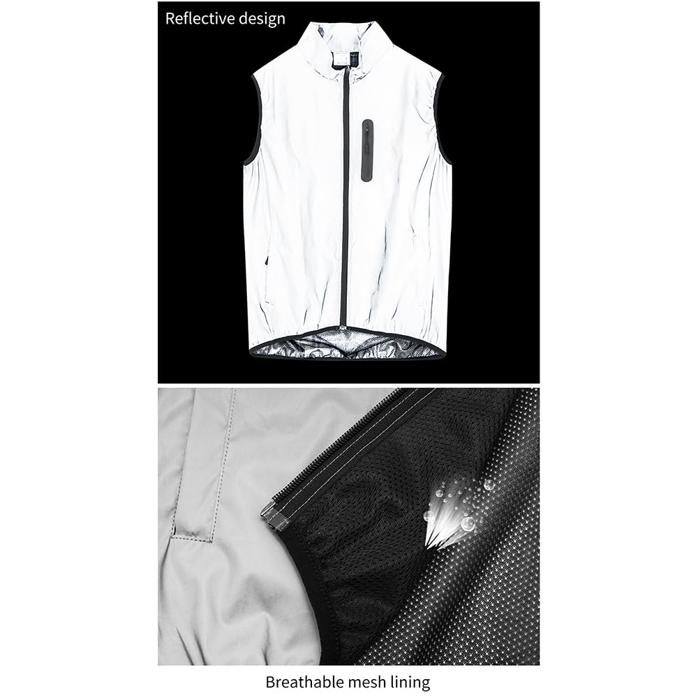 Chaqueta Ciclismo Unisex, Reflectante Chaleco Ciclismo Impermeable Chaqueta Para Correr, Transpirable Chaleco De Ciclismo Sin Mangas Cortavientos Ligero Chaqueta Para Exteriores