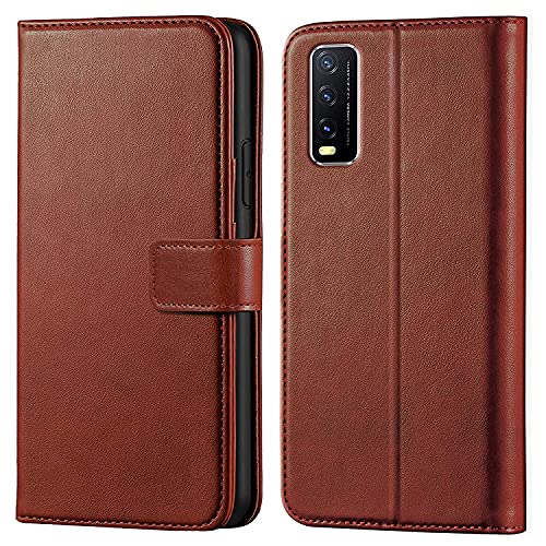 Image of COVERNEW Vintage Leather Flip Cover for Vivo V2068 /Vivo Y12G - Cherry Brown
