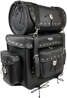 Milwaukee Leather Motorcycle 2-Piece Sissy Bar Motorcycle Bag Set - Strap Mounted - Touring Storage - LG