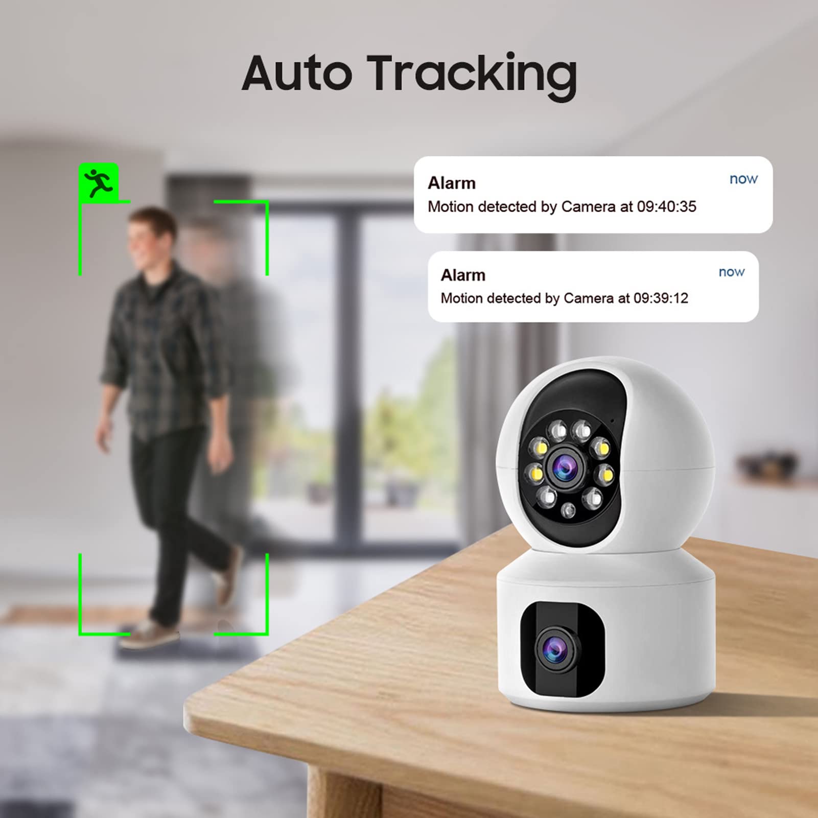 360°SMARTWIFICAMERA Indoor WiFi Camera, 4MP HD PTZ Smart Home Dual Lens 360° View