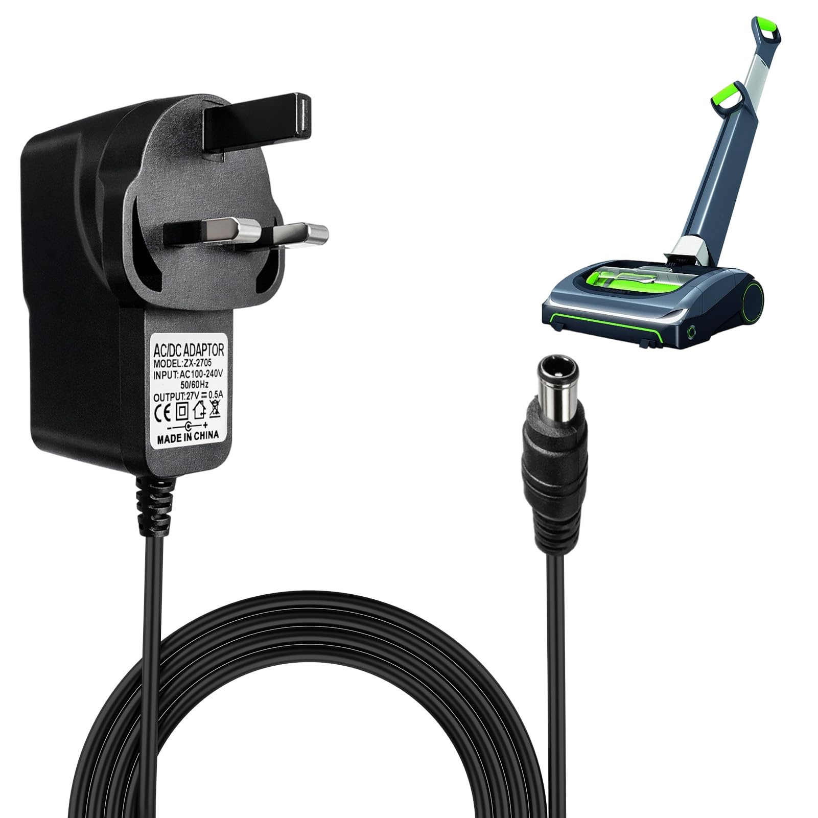 27V 500mA Charger for Gtech AirRam MK2 Cordless Vacuum Cleaner, 2M Cable