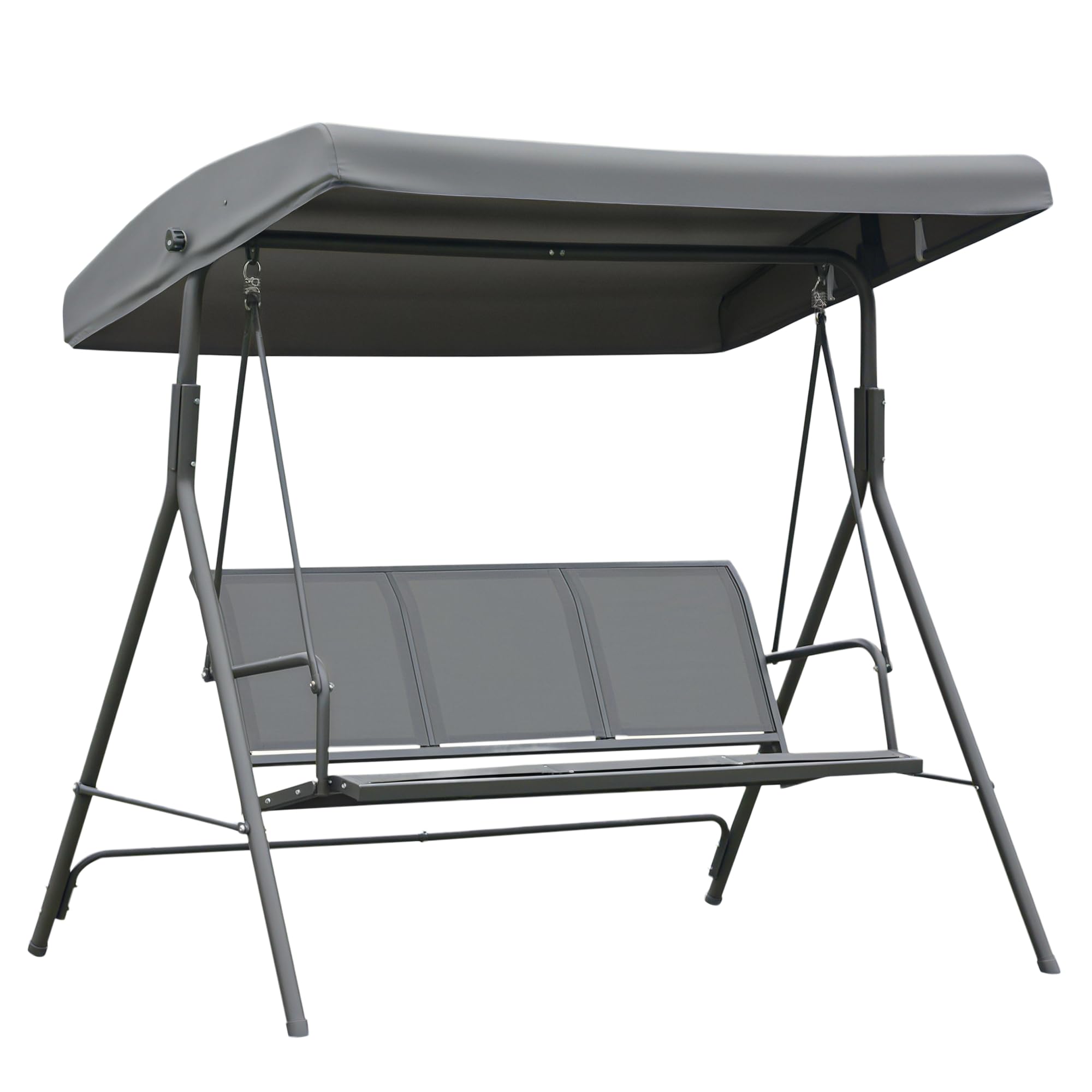 Outsunny Columpio Balancín Jardín de 3 Plazas con Techo Parasol Ajustable Respaldo Transpirable y Marco de Acero para Terraza Balcón Exterior 175x118x159 cm Gris