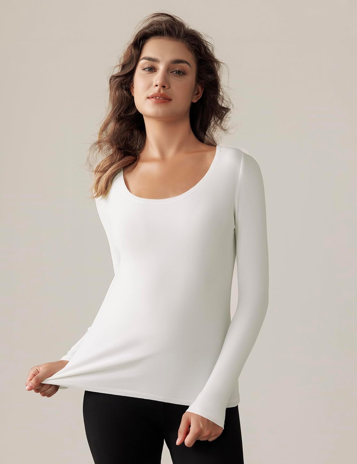 Bonneuitbebe Women Long Sleeve Thermal Shirt Fleece Lined Undershirt Ultra Soft Base Layer Tops for Women Cold Weather - Image 2