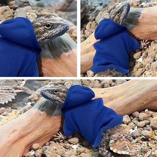 CQJ Eidechsen-Kleidung für Bartagamen, Reptilienbekleidung, handgefertigt, Baumwollmaterial, Kapuzenpullover, Geschenk für Eidechse, Kleintiere, Gecko, Chamäleon (Blau)